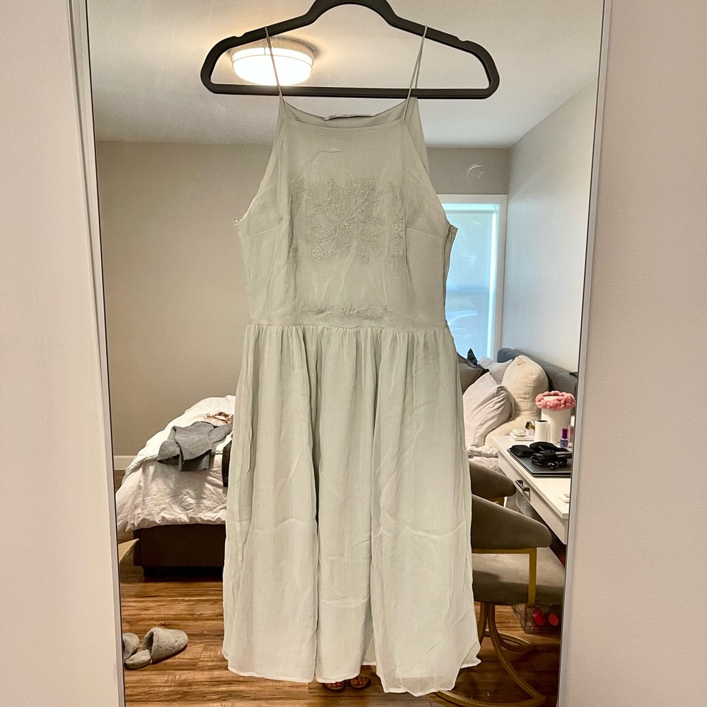 Zara Mint Chiffon Embroidered Midi-dress